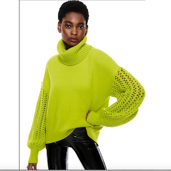 Alice + Olivia Adela Wool Blend Turtleneck Green/Neon with Tag Sweater - Picture 1 of 8